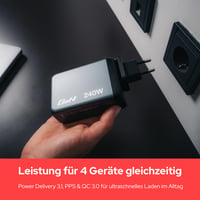 Verbatim GaN Nabíjačka 240 W, 4-portový USB-C adaptér, 3× USB-C a 1× USB-A, rýchlonabíjačka, pre Apple MacBook, notebooky, iPad, iPhone, zariadenia Samsung 5