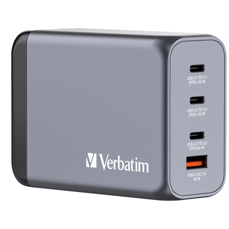 Verbatim GaN Nabíjačka 240 W, 4-portový USB-C adaptér, 3× USB-C a 1× USB-A, rýchlonabíjačka, pre Apple MacBook, notebooky, iPad, iPhone, zariadenia Samsung