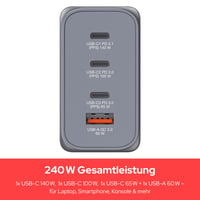 Verbatim GaN Nabíjačka 240 W, 4-portový USB-C adaptér, 3× USB-C a 1× USB-A, rýchlonabíjačka, pre Apple MacBook, notebooky, iPad, iPhone, zariadenia Samsung 4