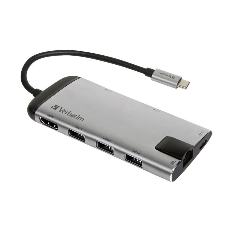 Verbatim USB-C adaptér USB 3.1 GEN 1 – s portmi USB 3.0x3, HDMI, SDHC, MicroSDHC, RJ45, model 49142, multifunkčná dokovacia stanica