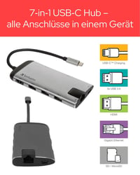 Verbatim USB-C adaptér USB 3.1 GEN 1 – s portmi USB 3.0x3, HDMI, SDHC, MicroSDHC, RJ45, model 49142, multifunkčná dokovacia stanica 3