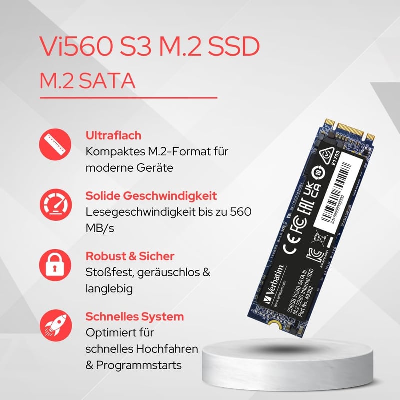 Verbatim Vi560 S3 512GB SATA III M.2 SSD - 550MB/s olvasási sebesség