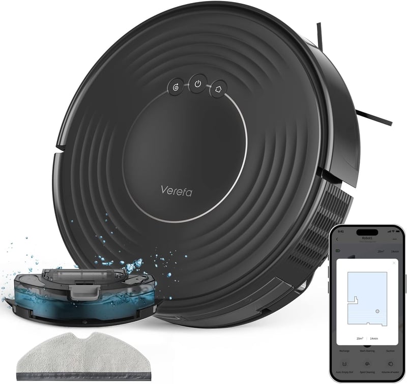 Verefa 2-in-1 robotporszívó és felmosó, 3200Pa szívóerő, 150 perc üzemidő, Alexa vezérlés