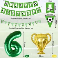 Sada futbalových balónov VerLuky na 6. narodeniny, zelený fóliový balón, 18 latexových balónov, balón v tvare trofeje a hviezdy, banner Happy Birthday, dekorácia na futbalovú oslavu 2
