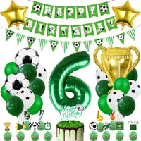 Sada futbalových balónov VerLuky na 6. narodeniny, zelený fóliový balón, 18 latexových balónov, balón v tvare trofeje a hviezdy, banner Happy Birthday, dekorácia na futbalovú oslavu 1