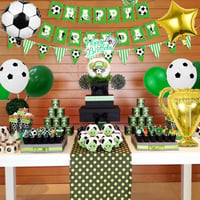 Sada futbalových balónov VerLuky na 6. narodeniny, zelený fóliový balón, 18 latexových balónov, balón v tvare trofeje a hviezdy, banner Happy Birthday, dekorácia na futbalovú oslavu 4