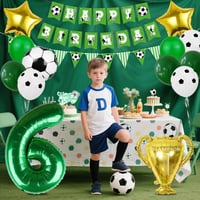 Sada futbalových balónov VerLuky na 6. narodeniny, zelený fóliový balón, 18 latexových balónov, balón v tvare trofeje a hviezdy, banner Happy Birthday, dekorácia na futbalovú oslavu 5