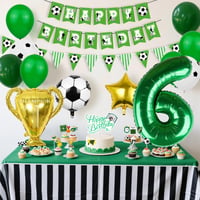 Sada futbalových balónov VerLuky na 6. narodeniny, zelený fóliový balón, 18 latexových balónov, balón v tvare trofeje a hviezdy, banner Happy Birthday, dekorácia na futbalovú oslavu 6