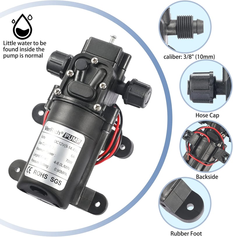 VerRich 12V Membránpumpa 70W Önszivattyúzó Vízpumpa 6L/min