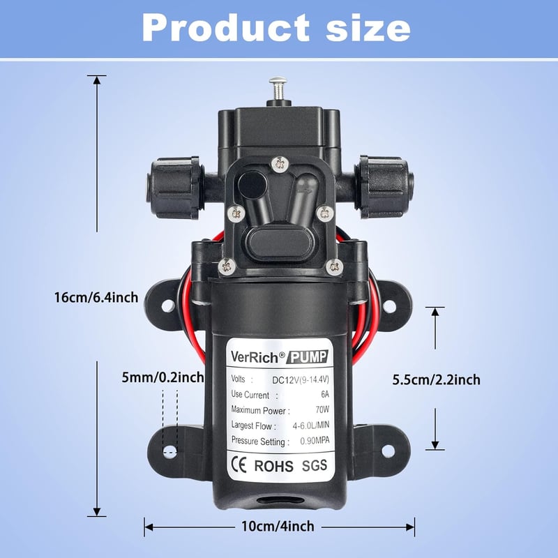 VerRich 12V Membránpumpa 70W Önszivattyúzó Vízpumpa 6L/min