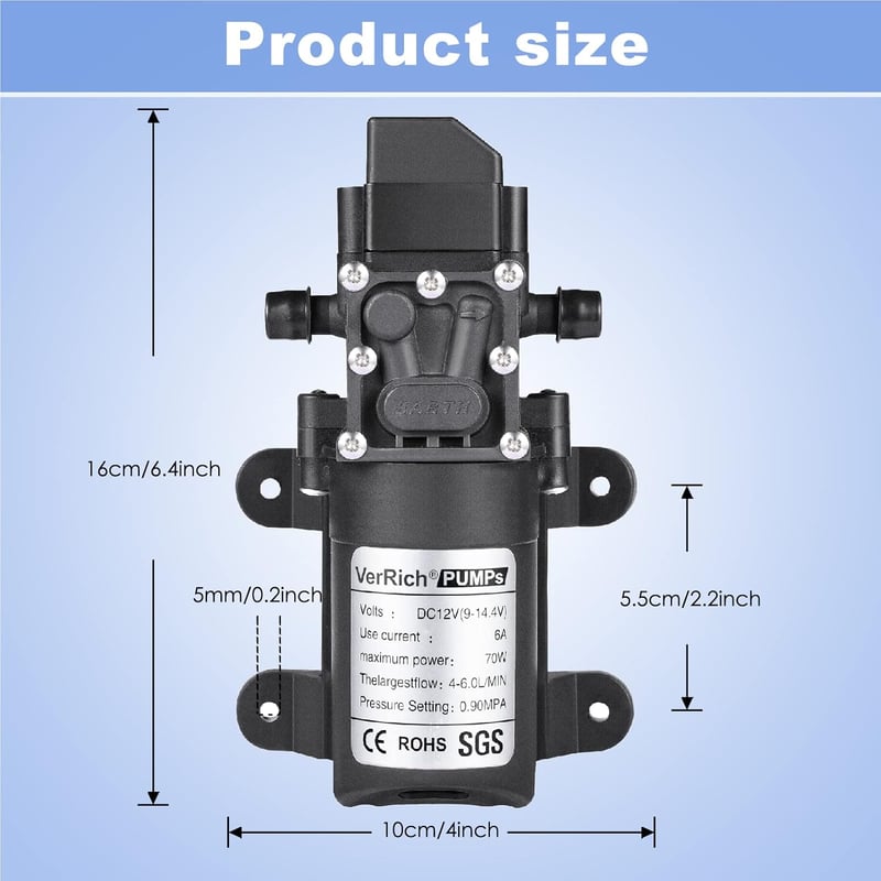 VerRich 12V Membránpumpa 70W Önszívó Vízpumpa 6 L/min