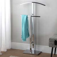 Versa Lund Modern Multifunkcionális Valet Állvány 2 Akasztóval Férfi és Női Ruhákhoz, 100x20x52 cm, Acél, Ezüst 2