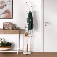 Minimalistický stojanový vešiak na šaty Versa Swindon s 9 háčikmi, kov/drevo - biely - 180x30x30 cm 2