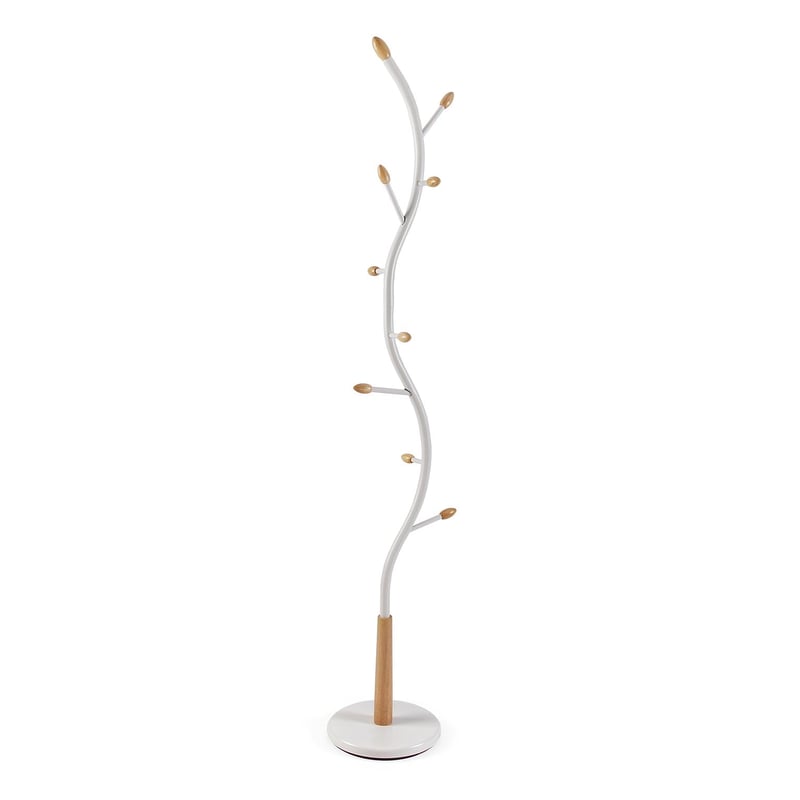 Minimalistický stojanový vešiak na šaty Versa Swindon s 9 háčikmi, kov/drevo - biely - 180x30x30 cm