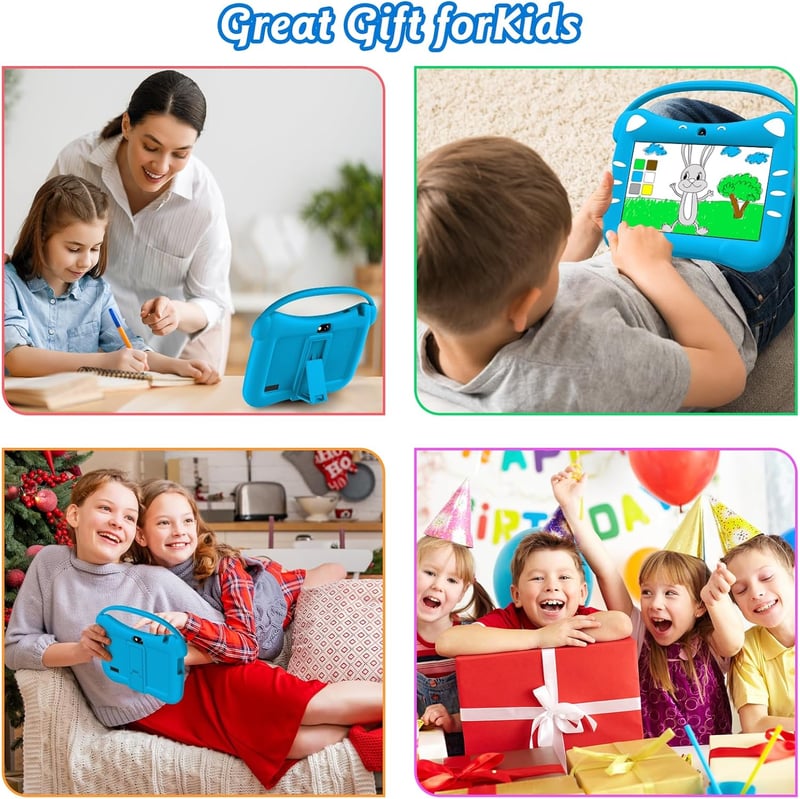 VESWWE Gyerek Tablet 7 Hüvelykes Android WiFi Bluetooth 32GB Védőtokkal Kék 3-12 Éveseknek Fiúknak Lányoknak