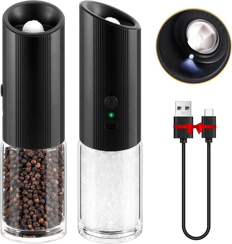 VEVOK CHEF Elektromos Só- és Borsőrlő Szett USB Töltéssel LED Fénnyel