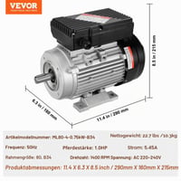 Jednofázový elektromotor VEVOR 0,55 kW, 1400 ot./min, AC 220-240 V, 4,5 A, rám 80 B34, 19 mm hriadeľ s drážkou pre pero, motor pre vzduchový kompresor, obojsmerná rotácia, pre poľnohospodárske stroje 7