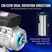 Jednofázový elektromotor VEVOR 0,55 kW, 1400 ot./min, AC 220-240 V, 4,5 A, rám 80 B34, 19 mm hriadeľ s drážkou pre pero, motor pre vzduchový kompresor, obojsmerná rotácia, pre poľnohospodárske stroje 4