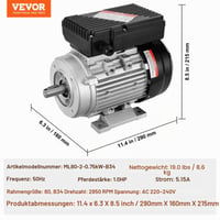 Jednofázový elektromotor VEVOR 2,2 kW, 2800 ot./min, 220 – 240 V, 13,8 A, rám 90L B3, 24 mm hriadel s perodrážkou, motor pre vzduchový kompresor, CW/CCW, pre poľnohospodárske stroje 2
