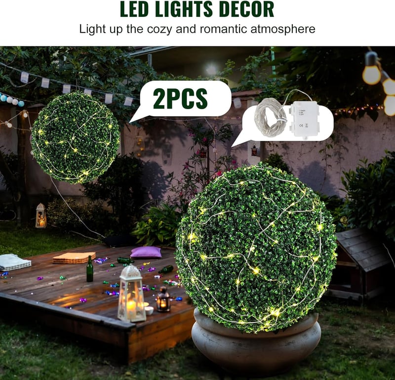 VEVOR 2 db Műanyag Buxus Gömb 50,8 cm LED Világítással Kertdekoráció