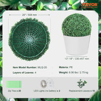 VEVOR 2 db Műanyag Buxus Gömb 50,8 cm LED Világítással Kertdekoráció 7