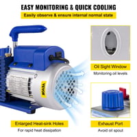 Vevor 4,8 CFM 1/3 HP vákuová pumpa pre klimatizácie, jednostupňová, pre HVAC A/C chladiace systémy, konečné vákuum 5 Pa, vrátane 4-cestnej sady manometrov a hadíc 6