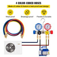 Vevor 4,8 CFM 1/3 HP vákuová pumpa pre klimatizácie, jednostupňová, pre HVAC A/C chladiace systémy, konečné vákuum 5 Pa, vrátane 4-cestnej sady manometrov a hadíc 5