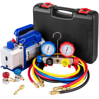 Vevor 4,8 CFM 1/3 HP vákuová pumpa pre klimatizácie, jednostupňová, pre HVAC A/C chladiace systémy, konečné vákuum 5 Pa, vrátane 4-cestnej sady manometrov a hadíc 1