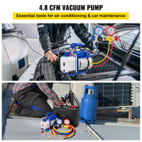 Vevor 4,8 CFM 1/3 HP vákuová pumpa pre klimatizácie, jednostupňová, pre HVAC A/C chladiace systémy, konečné vákuum 5 Pa, vrátane 4-cestnej sady manometrov a hadíc 2