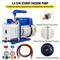 Vevor 4,8 CFM 1/3 HP vákuová pumpa pre klimatizácie, jednostupňová, pre HVAC A/C chladiace systémy, konečné vákuum 5 Pa, vrátane 4-cestnej sady manometrov a hadíc 3