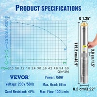 VEVOR 750W merülő kút szivattyú 100 L/min 66m szállítási magasság IP68 7