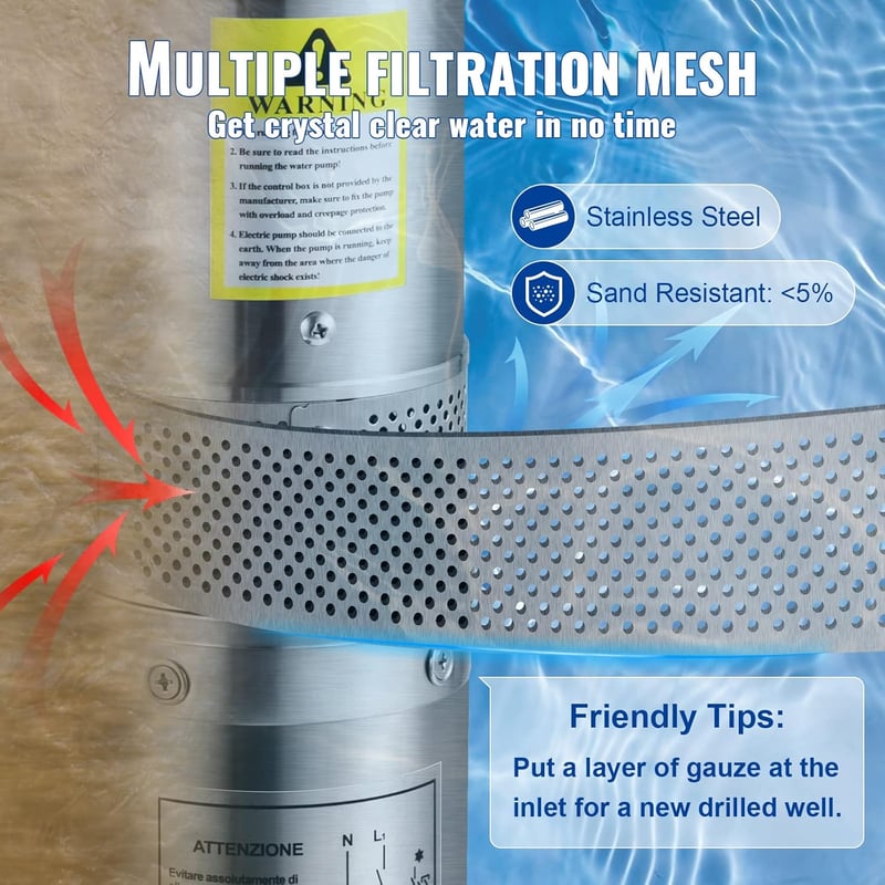 VEVOR 750W merülő kút szivattyú 100 L/min 66m szállítási magasság IP68