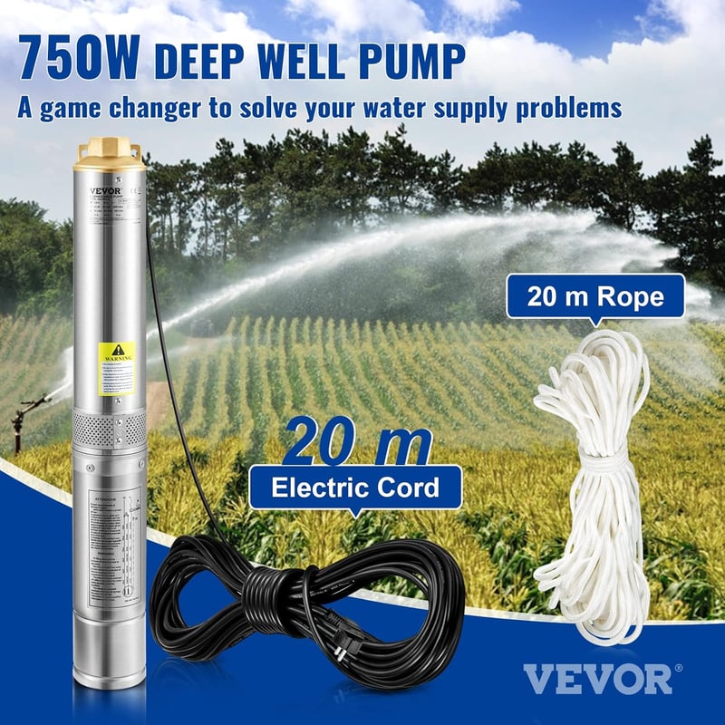 VEVOR 750W merülő kút szivattyú 100 L/min 66m szállítási magasság IP68