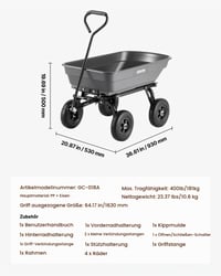 Sklápací záhradný vozík VEVOR s nosnosťou 181 kg, otočný o 270°, z PP materiálu, so 4 kolesami odolnými proti prepichnutiu, na prepravu dreva, rastlín a zeminy 7