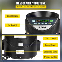 VEVOR Érmesoroló gép 220V, 300 érme/perc, 700 érme kapacitás, 8 gyűjtődoboz, eurós érmecsaló 6