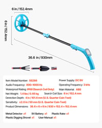 VEVOR detektor metala sa sondom od 10,16 cm, detektor zlata s LCD zaslonom, IP68 vodootporna sonda od 152,4 mm, podesiva visina od 65-92 cm 7