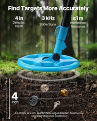VEVOR detektor metala sa sondom od 10,16 cm, detektor zlata s LCD zaslonom, IP68 vodootporna sonda od 152,4 mm, podesiva visina od 65-92 cm 2