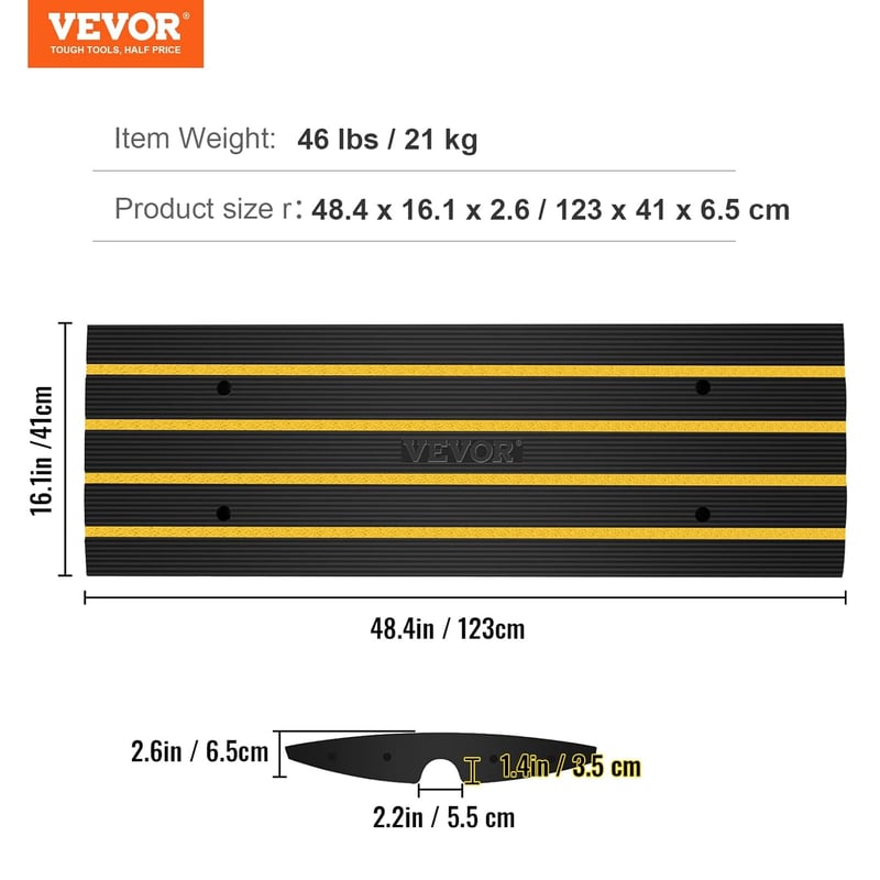 VEVOR Gumis Küszöb Rámpa 15 Tonna Terhelhetőség Kerekesszék Rámpa 122x40,5x6,5cm