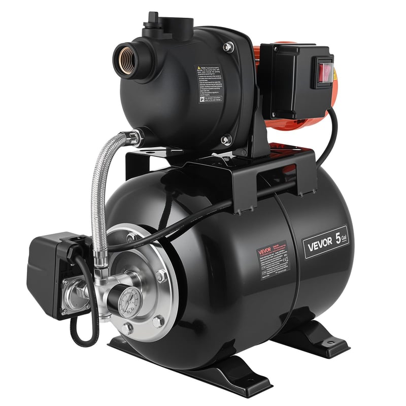 VEVOR házi vízellátó szivattyú 800 W, 5000 l/h, 19 l nyomástartállyal, 49 m emelőmagasság