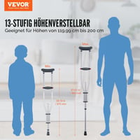 Cârje axilare VEVOR, 2 bucăți, înălțime reglabilă în 13 trepte, capacitate 136 kg, aluminiu, căptușeală moale, pentru adulți și persoane cu dizabilități 2