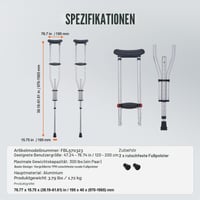 Cârje axilare VEVOR, 2 bucăți, înălțime reglabilă în 13 trepte, capacitate 136 kg, aluminiu, căptușeală moale, pentru adulți și persoane cu dizabilități 7