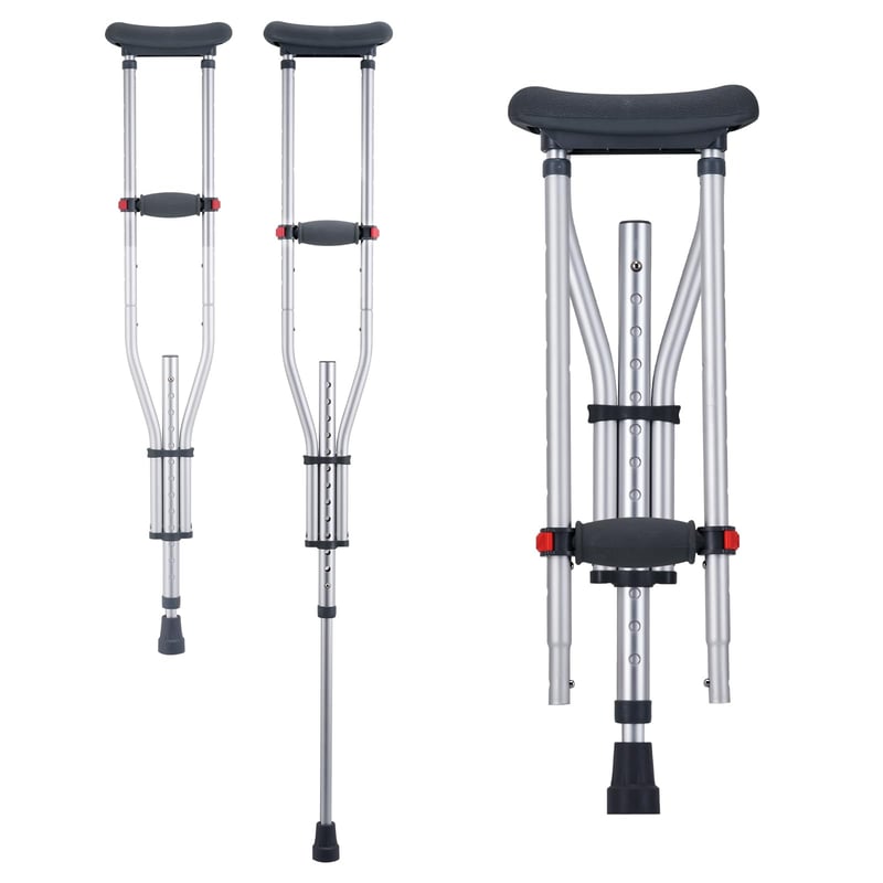 Cârje axilare VEVOR, 2 bucăți, înălțime reglabilă în 13 trepte, capacitate 136 kg, aluminiu, căptușeală moale, pentru adulți și persoane cu dizabilități