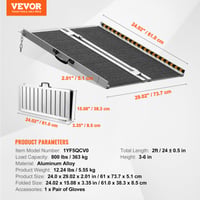 VEVOR prijenosna rampa za invalidska kolica, 61 cm, nosivost 363 kg, sklopiva aluminijska prag-rampa protiv klizanja za invalidska kolica i skutere, za stepenice 8