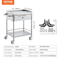 VEVOR Kétszintes laboratóriumi kocsi 100 kg teherbírás rozsdamentes acél fiókokkal 7