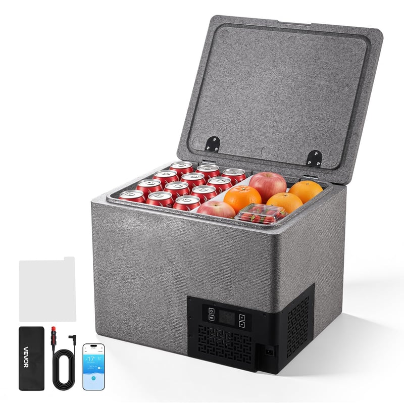 Ladă frigorifică cu compresor VEVOR 40 L, frigider auto ultraușor din EPP cu control prin aplicație, 12V/24V DC, de la -10°C la 10°C, pentru camion, autorulotă, camping
