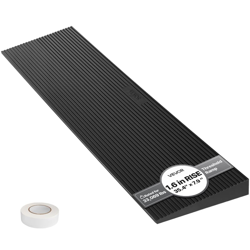 Rampă prag VEVOR din cauciuc solid pentru uși 90x20x4 cm, capacitate maximă 15 tone, cu bandă adezivă pe ambele fețe, rampă pentru scaun cu rotile, din cauciuc tăiabil