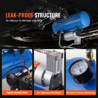 VEVOR Vzduchový kompresor pre klaksóny so 6l nádržou, 12V, 90-120 PSI, pre nákladné autá, SUV, hustenie pneumatík, vlakové klaksóny, modrý 6