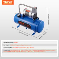 VEVOR Vzduchový kompresor pre klaksóny so 6l nádržou, 12V, 90-120 PSI, pre nákladné autá, SUV, hustenie pneumatík, vlakové klaksóny, modrý 7