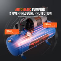 VEVOR Vzduchový kompresor pre klaksóny so 6l nádržou, 12V, 90-120 PSI, pre nákladné autá, SUV, hustenie pneumatík, vlakové klaksóny, modrý 3