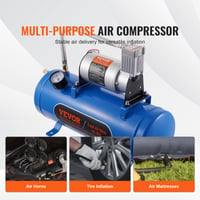 VEVOR Vzduchový kompresor pre klaksóny so 6l nádržou, 12V, 90-120 PSI, pre nákladné autá, SUV, hustenie pneumatík, vlakové klaksóny, modrý 4